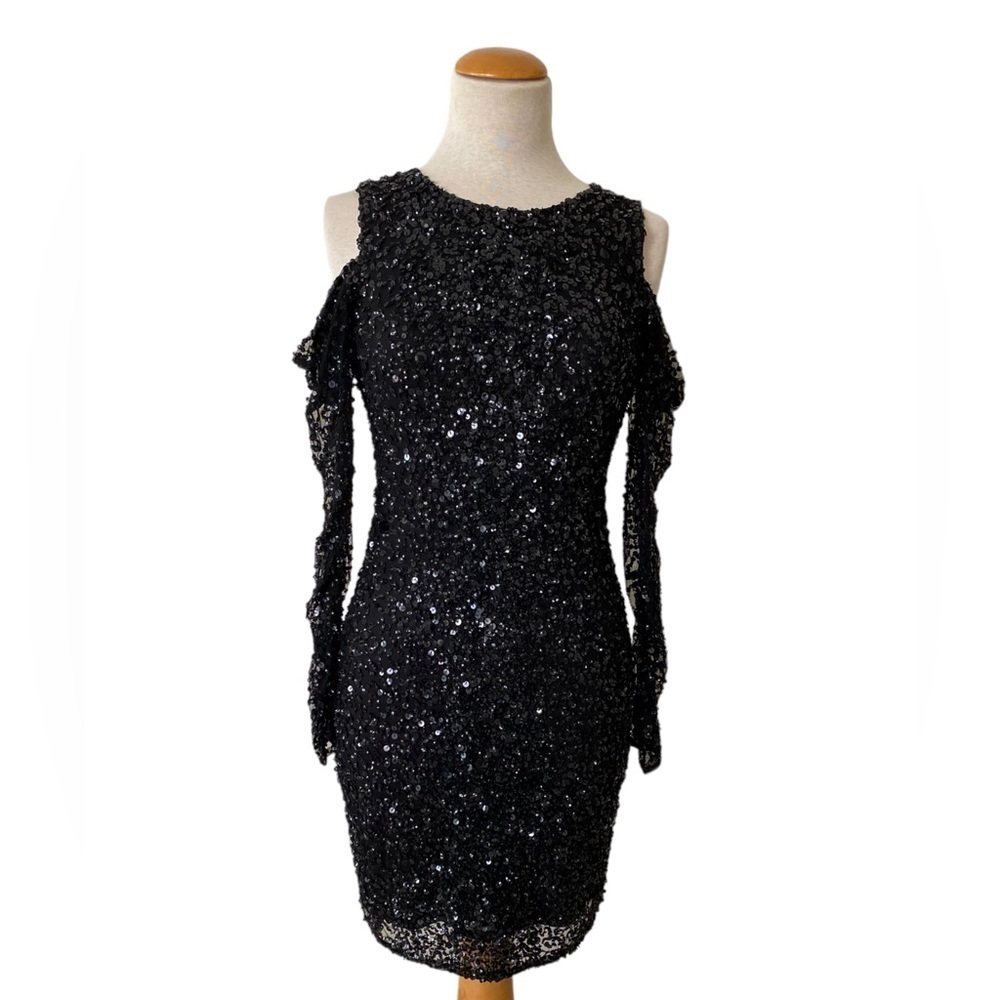 Parker Sequin Mini Dress in Black - Picture 2 of 12